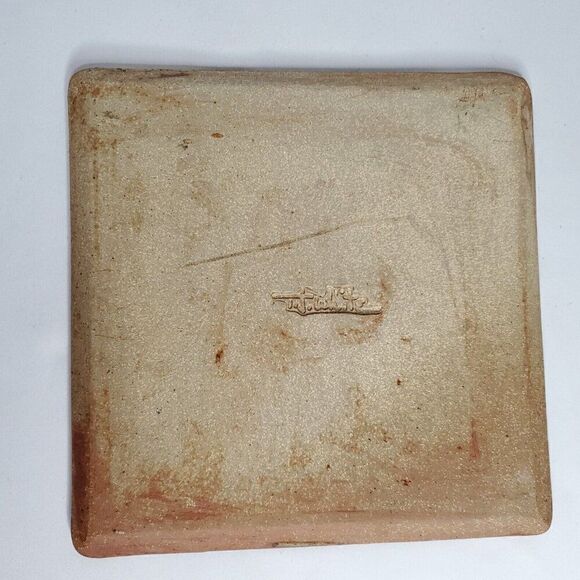 Studio Pottery Square Serving Tray Aqua Blue Turquoise Brown Red Signed TJ White - Picture 2 of 4
